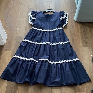 Signature by Robbie Bee | Midnight Blue Dress white trim